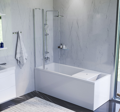 Фото товару Душова шторка для ванни 80х140 см, роспашна з нерухомою стінкою