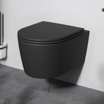 Фото товару Підвісний унітаз 49 см FlashClean з сидінням мікроліфт, черн мат