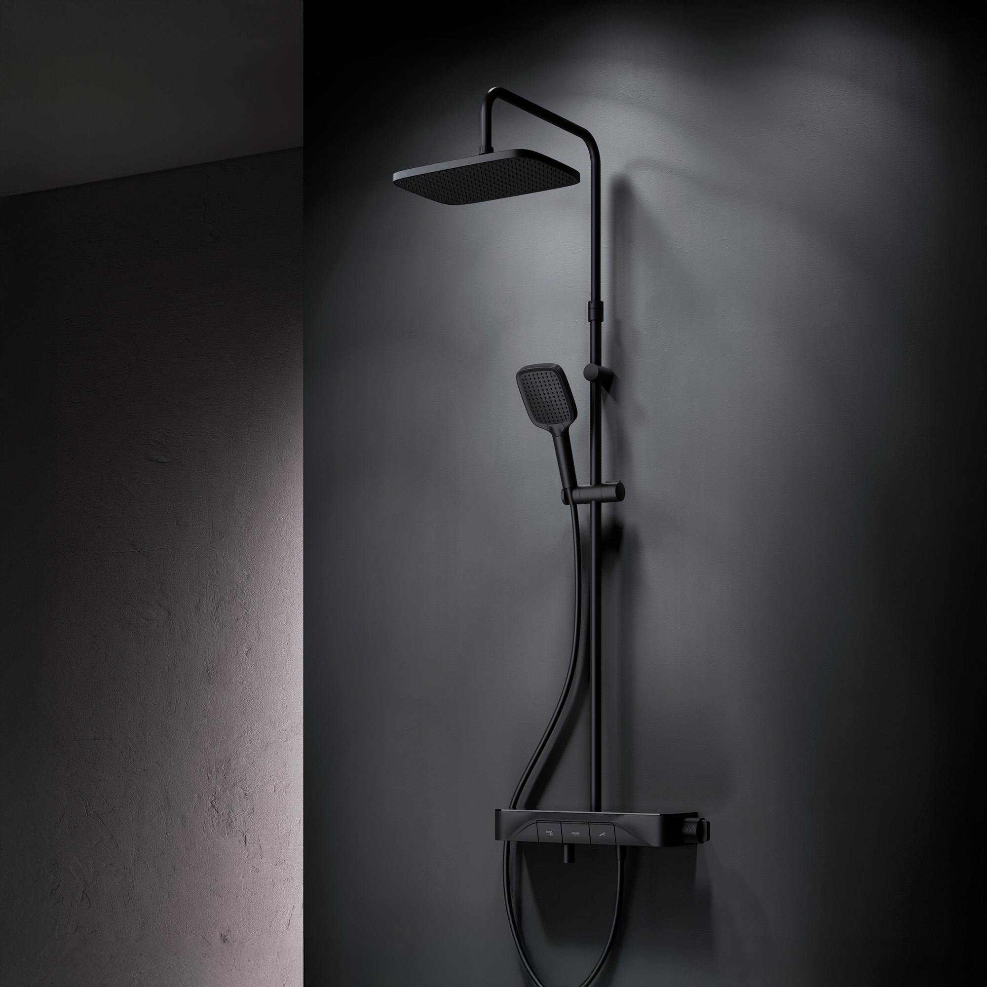 Фото товару F078F322 Func, змішувач-полиця для душу з ТМС, душова штанга 1030–1460 мм, верхній душ, ручний душ