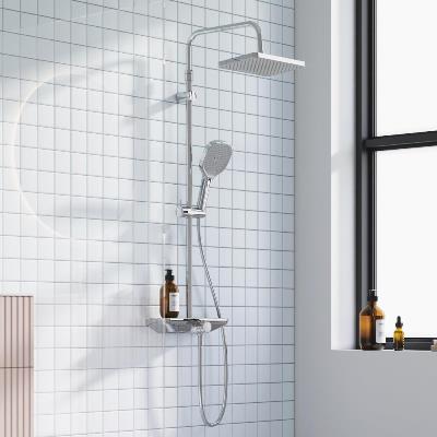 Фото товару Душова система з ванно-душовим змішувачем-полицею і прогресивним картриджем,хром