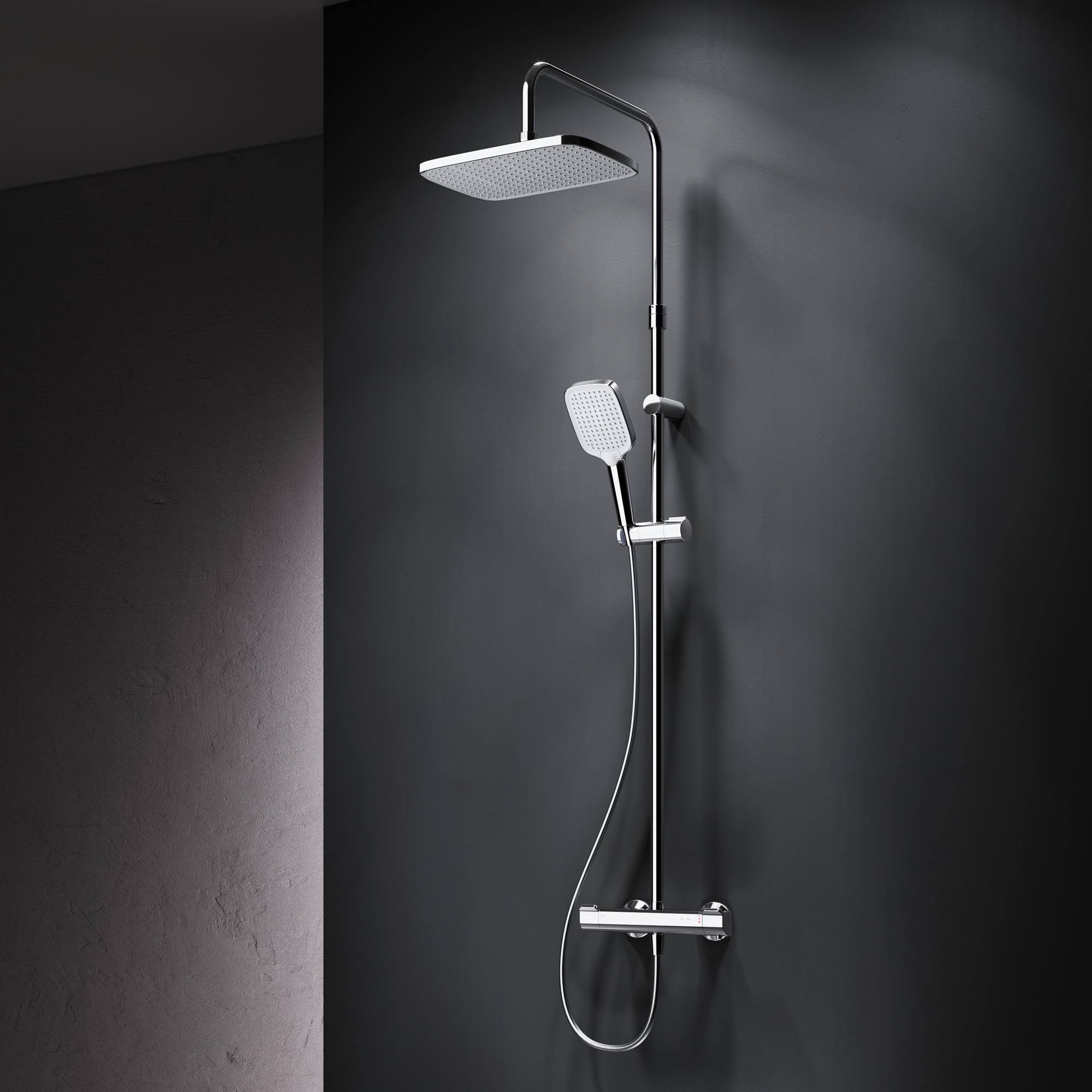 Фото товару F078F400 Func, душова система, набір: змішувач для душу з термостатом, верхній душ, ручний душ