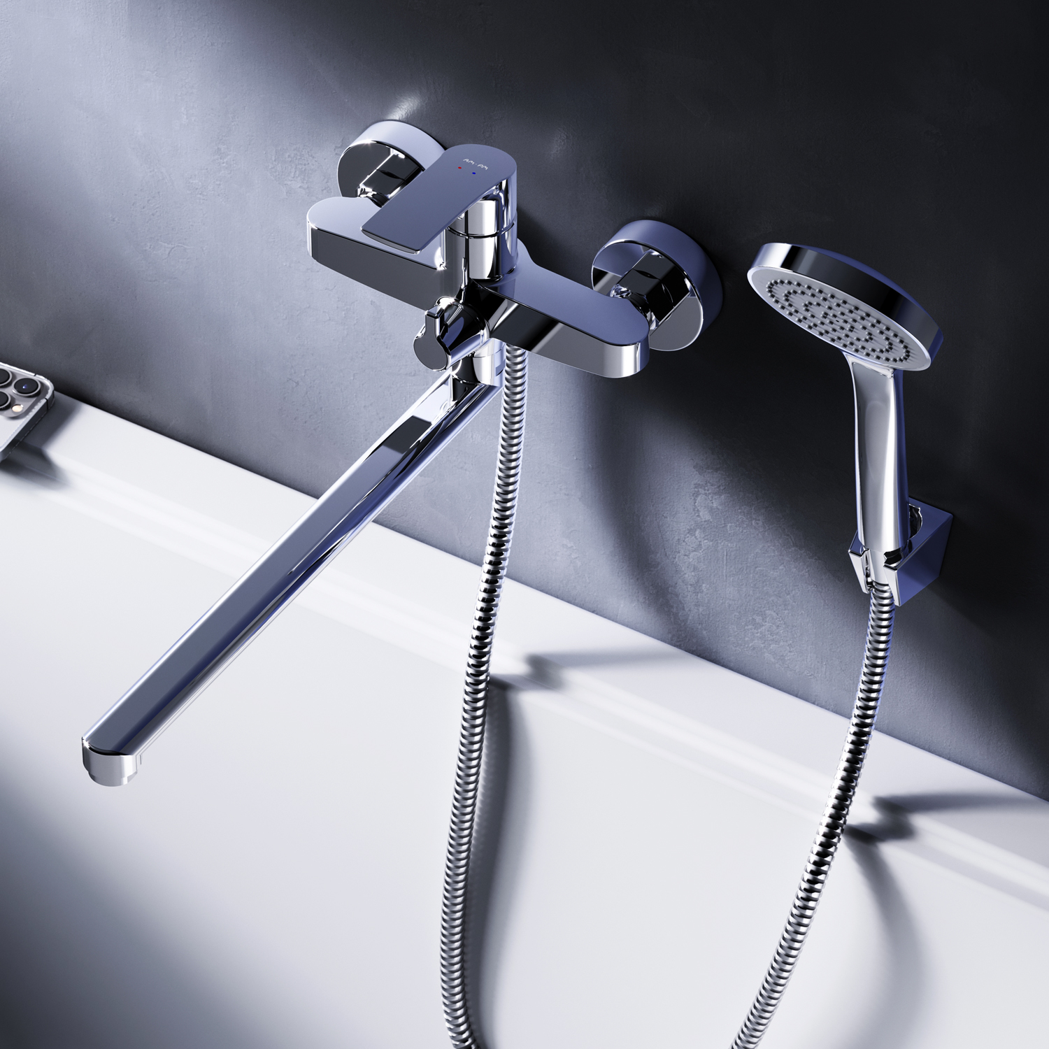 Фото товару F7C95000 Pride, змішувач для ванни та душу з довгим виливом і душовим набором, хром