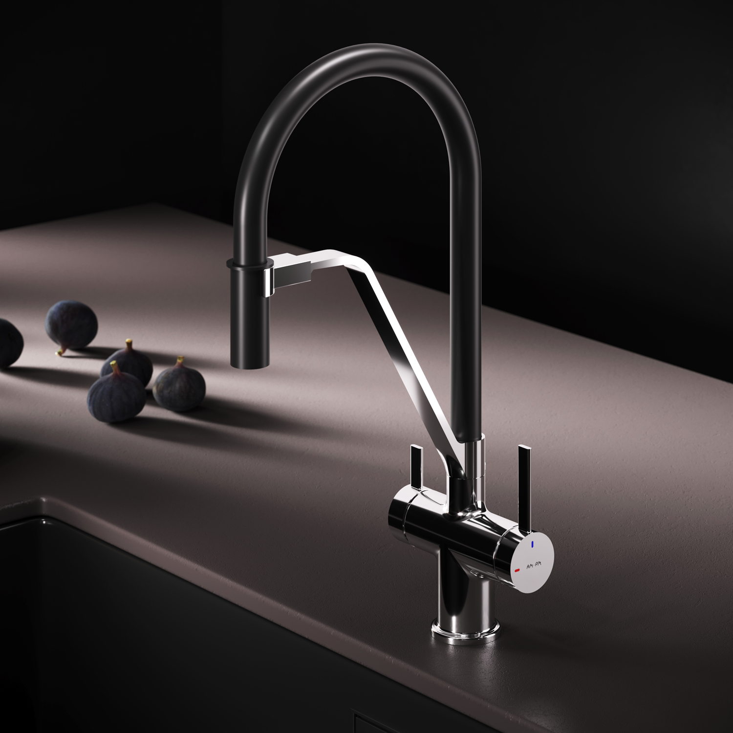 Фото товару F8F07802 Func, змішувач для кухні з каналом для питної води та гнучким виливом, хром, чорний вилив